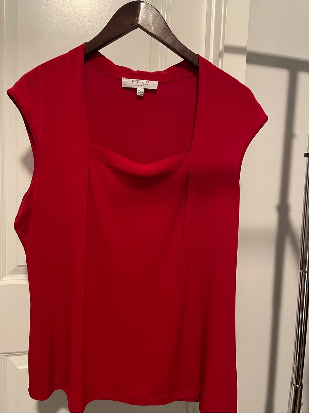Kasper Bright Red Cap-Sleeve Draped Neck Camisole